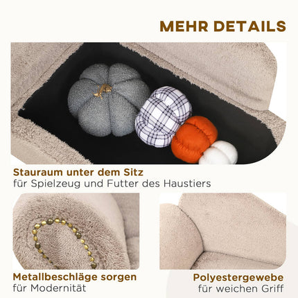 Dog bed sofa with hidden storage, robust cover, beige 80x40x46cm
