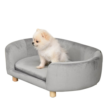 Light gray velvet sofa bed for pets, foam cushion, 86x55x33 cm