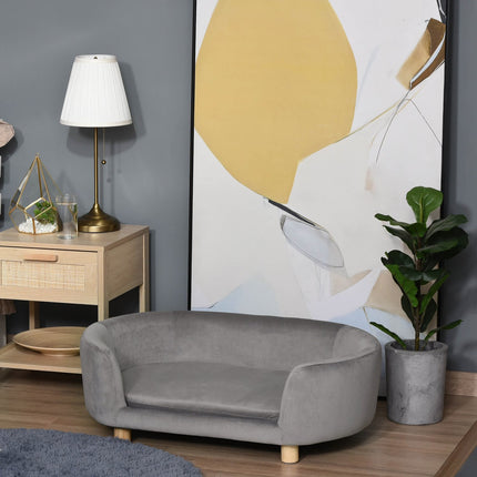 Light gray velvet sofa bed for pets, foam cushion, 86x55x33 cm