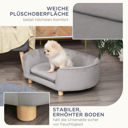 Light gray velvet sofa bed for pets, foam cushion, 86x55x33 cm