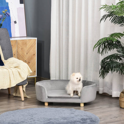 Light gray velvet sofa bed for pets, foam cushion, 86x55x33 cm