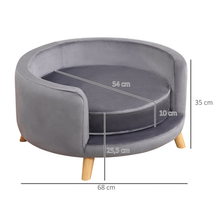 Medium Dog sofa with wooden frame, Grey, 68x68x35cm