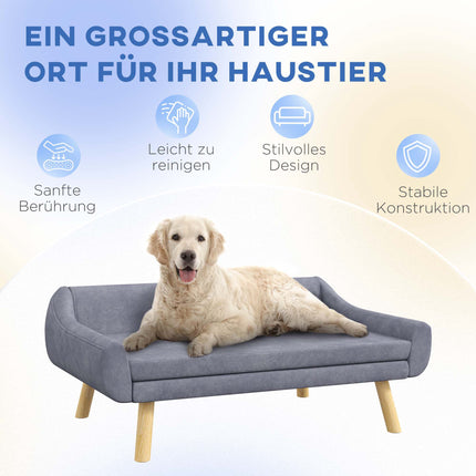 Pet Sofa in Grey Velvet, Removable Cushion, 102 x 58.5 x 42.5 cm
