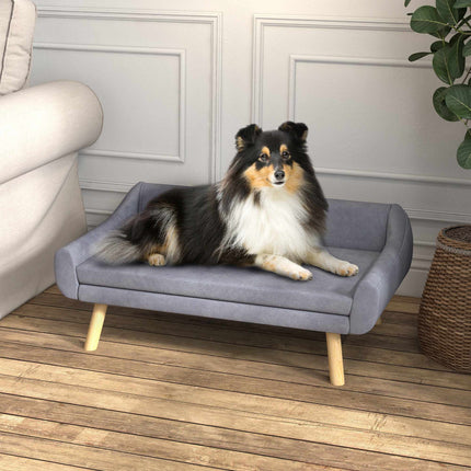 Pet Sofa in Grey Velvet, Removable Cushion, 102 x 58.5 x 42.5 cm