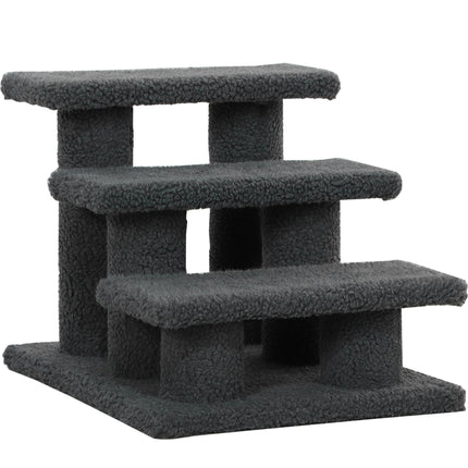 Pet Staircase with 3 Steps, Dark Gray Plush, 45x35x34 cm