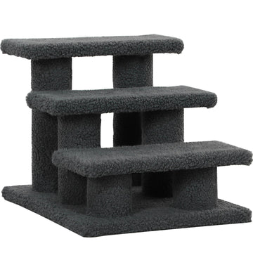 Pet Staircase with 3 Steps, Dark Gray Plush, 45x35x34 cm