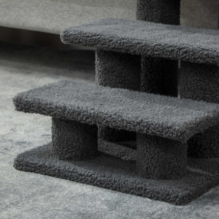 Pet Staircase with 3 Steps, Dark Gray Plush, 45x35x34 cm