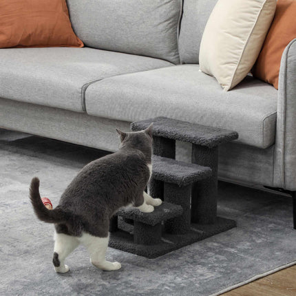 Pet Staircase with 3 Steps, Dark Gray Plush, 45x35x34 cm