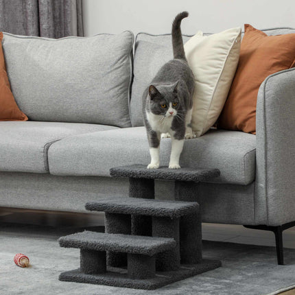 Pet Staircase with 3 Steps, Dark Gray Plush, 45x35x34 cm