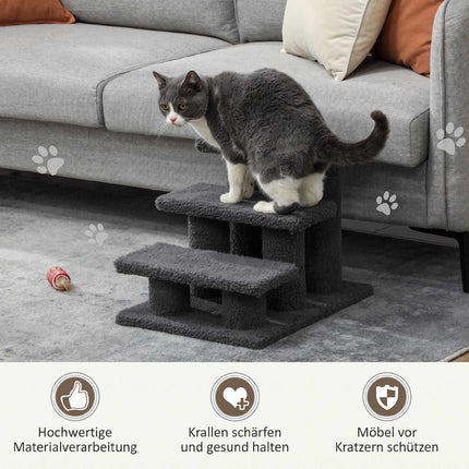 Pet Staircase with 3 Steps, Dark Gray Plush, 45x35x34 cm