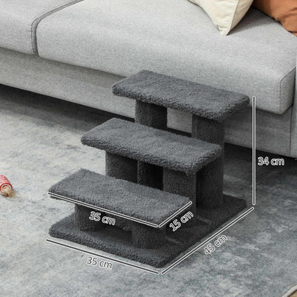 Pet Staircase with 3 Steps, Dark Gray Plush, 45x35x34 cm