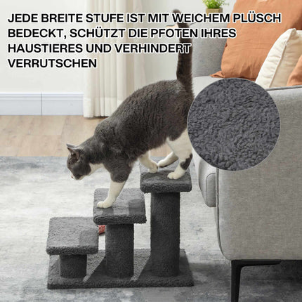 Pet Staircase with 3 Steps, Dark Gray Plush, 45x35x34 cm