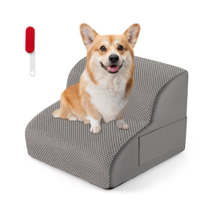 Pet Stairs, 2-Step Foam, Non-Slip, 20kg Capacity, Grey