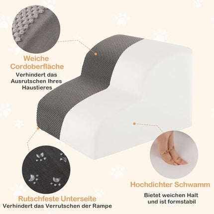 Pet Stairs, 2-Step Foam, Non-Slip, 20kg Capacity, Grey