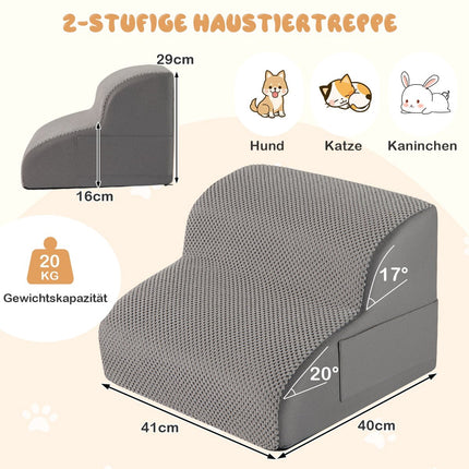 Pet Stairs, 2-Step Foam, Non-Slip, 20kg Capacity, Grey