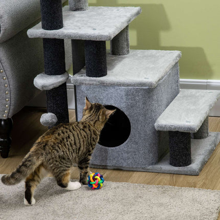 Cat stairs with sleeping cave & play ball - 3/4 steps