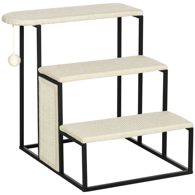 3-step pet stairs with scratching board and play ball