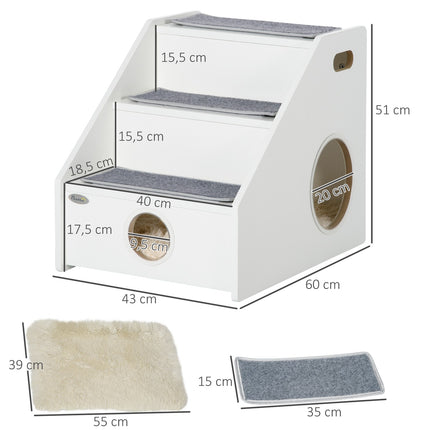 Pet Stairs 3-step ramp with cave and non-slip plush mats