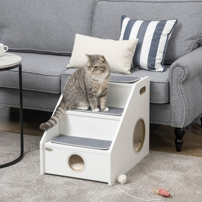 Pet Stairs 3-step ramp with cave and non-slip plush mats