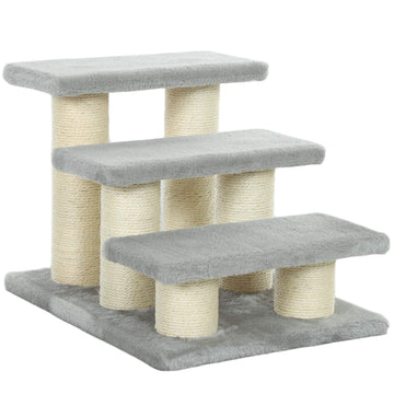 Pet Stairs 3 Steps, 34 cm High, Grey Plush