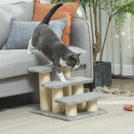 Pet Stairs 3 Steps, 34 cm High, Grey Plush