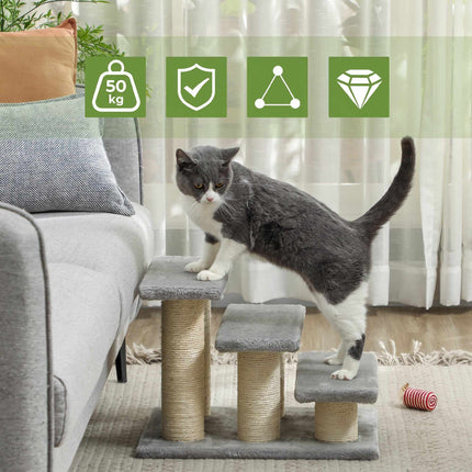 Pet Stairs 3 Steps, 34 cm High, Grey Plush
