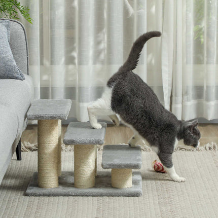 Pet Stairs 3 Steps, 34 cm High, Grey Plush
