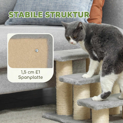 Pet Stairs 3 Steps, 34 cm High, Grey Plush