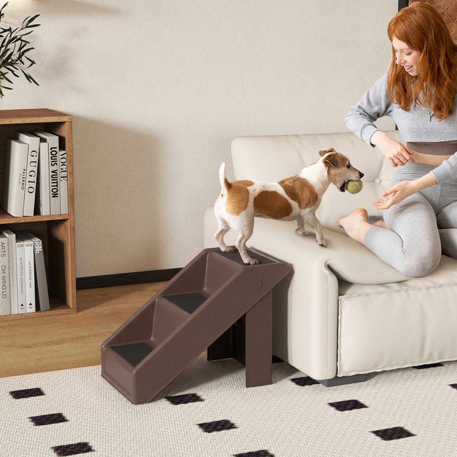 Pet Stairs, 3 Steps, Foldable, 36.5 cm High, Brown