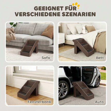 Pet Stairs, 3 Steps, Foldable, 36.5 cm High, Brown