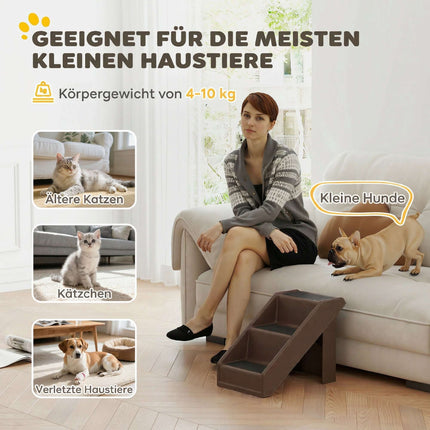 Pet Stairs, 3 Steps, Foldable, 36.5 cm High, Brown