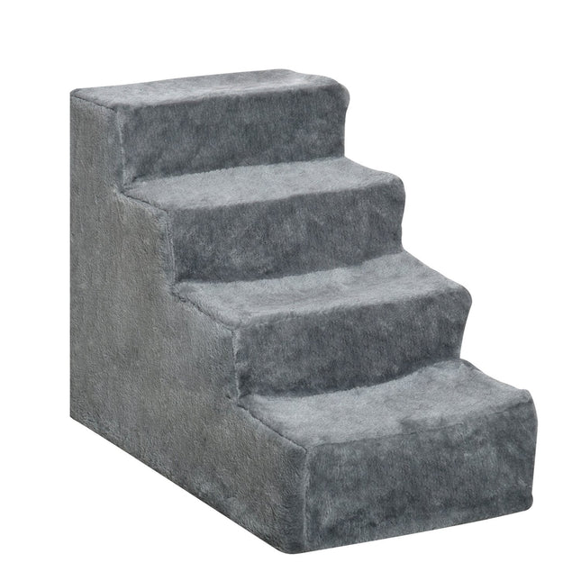 Pet stairs 4-step dog ramp, plush cover, grey, 60x35x44 cm