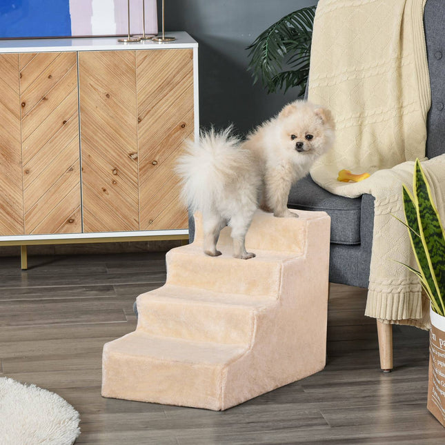 Pet stairs, 4-step ramp with removable cover, beige