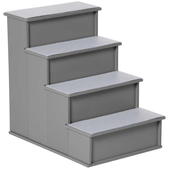 Pet Stairs, 4-Step, Plush Carpet, 30 kg Capacity, Grey