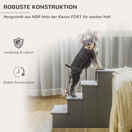 Pet Stairs, 4-Step, Plush Carpet, 30 kg Capacity, Grey