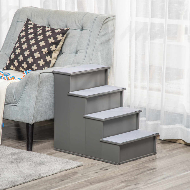 Pet Stairs, 4-Step, Plush Carpet, 30 kg Capacity, Grey