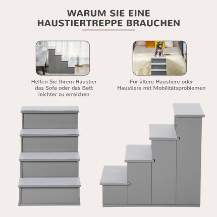 Pet Stairs, 4-Step, Plush Carpet, 30 kg Capacity, Grey