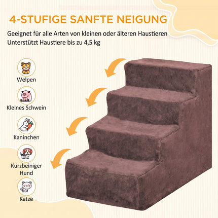 Pet Stairs, 4-Step, Removable Cover, 44 cm, Brown