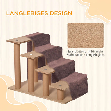 Pet Stairs, 4-Step, Removable Cover, 44 cm, Brown