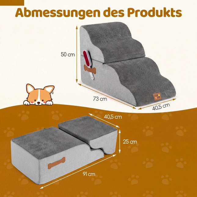 Pet Stairs 4 Steps, Convertible Bed, Non-Slip, Grey