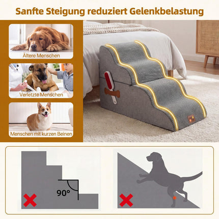 Pet Stairs 4 Steps, Convertible Bed, Non-Slip, Grey