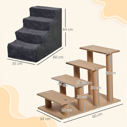 Pet Stairs, 4 Steps, Removable Cover, Dark Gray, 44 cm