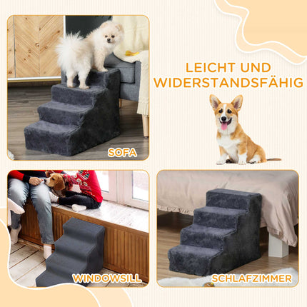 Pet Stairs, 4 Steps, Removable Cover, Dark Gray, 44 cm