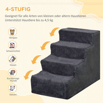 Pet Stairs, 4 Steps, Removable Cover, Dark Gray, 44 cm