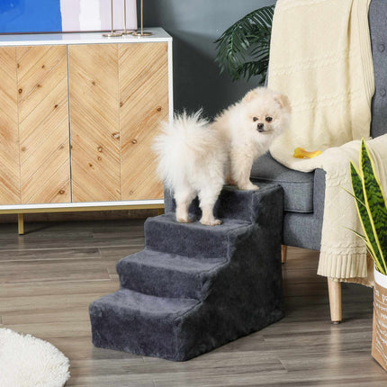 Pet Stairs, 4 Steps, Removable Cover, Dark Gray, 44 cm