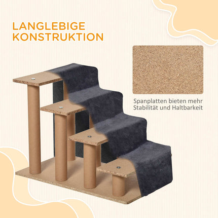 Pet Stairs, 4 Steps, Removable Cover, Dark Gray, 44 cm