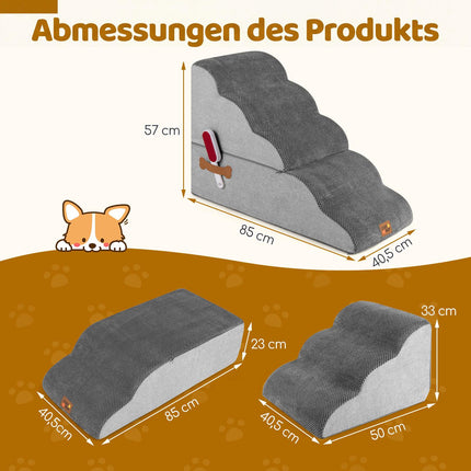 Pet Stairs 5 Steps, 50 cm High, Grey, Washable Cover