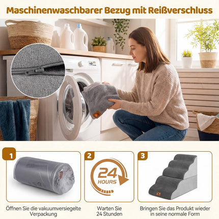 Pet Stairs 5 Steps, 50 cm High, Grey, Washable Cover