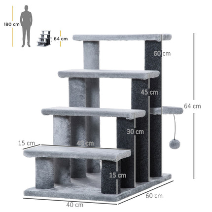 Pet step with scratching post, 4 steps grey, 60x40x64 cm