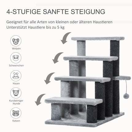 Pet step with scratching post, 4 steps grey, 60x40x64 cm